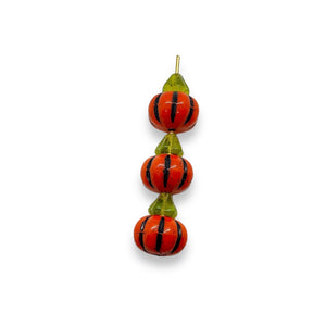 Czech glass orange black pumpkin beads with stems 8 sets (16pc) #5