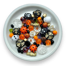 Load image into Gallery viewer, Halloween Czech glass bead mix skulls, cats, pumpkins, owls &amp; more 66pc #4
