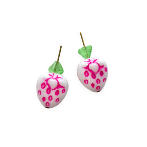 Czech glass strawberry fruit beads 6 sets white pink 15x13mm
