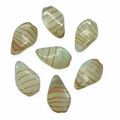 Czech glass Christmas flat twisted teardrop beads 12pc red green striped 17x11mm-Orange Grove Beads