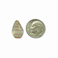 Load image into Gallery viewer, Czech glass Christmas flat twisted teardrop beads 12pc red green striped 17x11mm
