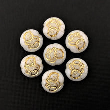 Load image into Gallery viewer, Czech glass teddy bear puffed coin beads 8pc white gold 14mm-Orange Grove Beads
