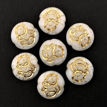 Load image into Gallery viewer, Czech glass teddy bear puffed coin beads 8pc white gold 14mm-Orange Grove Beads
