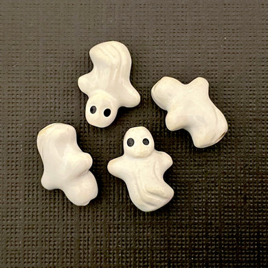 Peruvian ceramic tiny white ghost beads 4pc 14x11mm-Orange Grove Beads