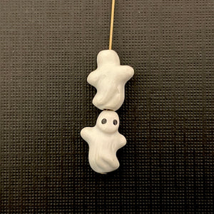 Tiny white Halloween ghost beads Peruvian ceramic 4pc 14x11mm