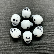 Load image into Gallery viewer, Czech glass double sided skull beads 8pc white black 13x10mm-Orange Grove Beads
