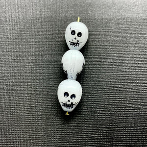 Czech glass double sided skull beads 8pc white black 13x10mm