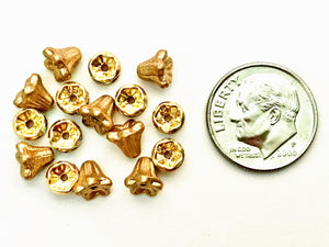 Czech rhinestone rondelle and glass bead "crowns" gold