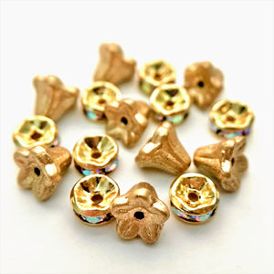 Czech rhinestone rondelle and glass bead "crowns" gold-Orange Grove Beads