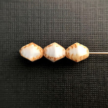 Load image into Gallery viewer, Czech glass carved faceted bicone beads 10pc pale white picasso 9x8mm-Orange Grove Beads
