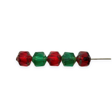 Load image into Gallery viewer, Czech glass faceted cathedral beads 20pc red green Christmas mix 8mm
