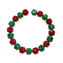 Load image into Gallery viewer, Czech glass faceted cathedral beads 20pc red green Christmas mix 8mm-Orange Grove Beads
