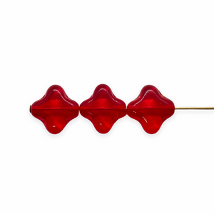 Czech glass diamond quatrefoil flat flower beads 25pc Christmas red 10mm