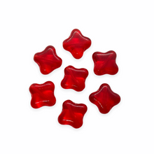 Load image into Gallery viewer, Czech glass diamond quatrefoil flat flower beads 25pc Christmas red 10mm-Orange Grove Beads
