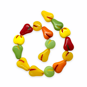 Czech glass retro style flat fruit beads charms 16pc apples, pears, peaches+-Orange Grove Beads