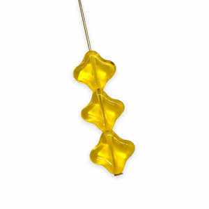 Czech glass diamond flat flower square beads 25pc yellow 10mm