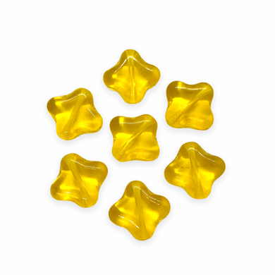 Czech glass diamond flat flower square beads 25pc yellow 10mm-Orange Grove Beads