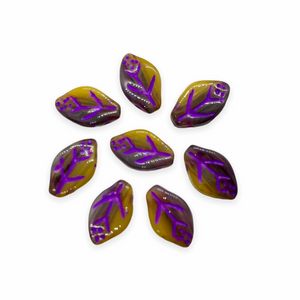Czech glass leaf beads 20pc caramel purple blend violet inlay 12x7mm-Orange Grove Beads
