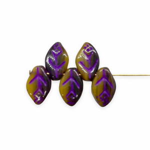 Czech glass leaf beads 20pc caramel amethyst blend violet purple inlay 12x7mm