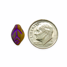 Load image into Gallery viewer, Czech glass leaf beads 20pc caramel amethyst blend violet purple inlay 12x7mm
