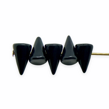 Load image into Gallery viewer, Czech glass baby spike cone beads 50pc shiny jet black 8x5mm
