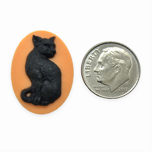 Halloween Black Cat Flatback Cabochon Acrylic 4pc 18x25mm oval orange