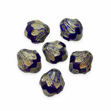 Load image into Gallery viewer, Czech glass fluted faceted baroque bicone beads 6pc blue picasso 13x10mm
