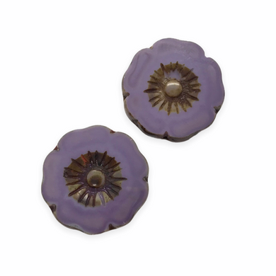 Czech glass XL table cut hibiscus flower focal beads 2pc purple dark picasso 22mm-Orange Grove Beads