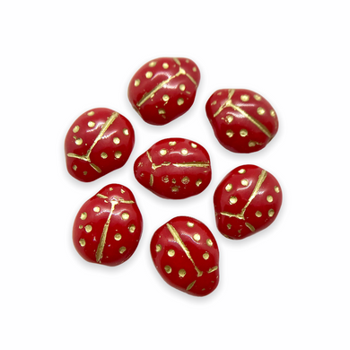 Czech glass tiny ladybug beads charms 20pc opaque red with gold inlay 9x8mm-Orange Grove Beads