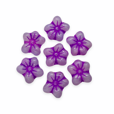 Czech glass elongated daisy flower beads charms 10pc opaline purple violet 14x12mm-Orange Grove Beadds