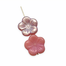 Load image into Gallery viewer, Czech glass XL hibiscus flower focal beads 4pc opaque pink AB 20mm
