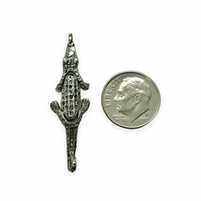 Load image into Gallery viewer, Articulated moving alligator crocodile charm pendant 1pc silver tone pewter 35mm
