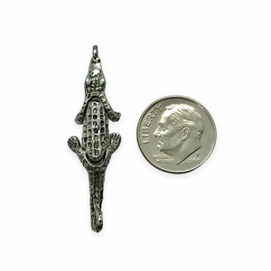 Articulated moving alligator crocodile charm pendant 1pc silver tone pewter 35mm