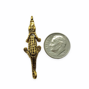 Articulated moving alligator crocodile charm pendant 1pc antique gold pewter 35mm