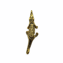 Load image into Gallery viewer, Articulated moving alligator crocodile charm pendant 1pc antique gold pewter 35mm
