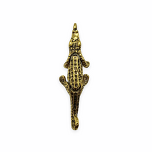 Load image into Gallery viewer, Articulated moving alligator crocodile charm pendant 1pc antique gold pewter 35mm-Orange Grove Beads
