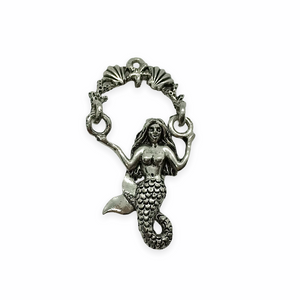 Swinging ocean mermaid pendant 1pc silver tone pewter 37mm-Orange Grove Beads