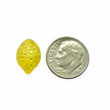 Load image into Gallery viewer, Czech glass lemon fruit beads 12pc matte yellow metallic wash UV glow
