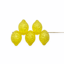 Load image into Gallery viewer, Czech glass lemon fruit beads 12pc matte yellow metallic wash UV glow

