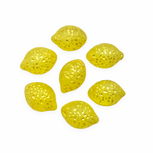 Czech glass lemon fruit beads 12pc matte yellow metallic wash UV glow