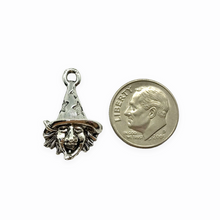 Load image into Gallery viewer, Halloween laughing witch silver tone pewter charm 4pc 24x16mm
