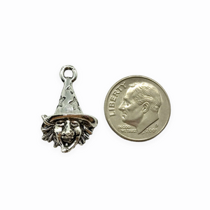 Halloween laughing witch silver tone pewter charm 4pc 24x16mm