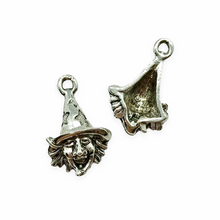 Load image into Gallery viewer, Halloween laughing witch silver tone pewter charm 2pc 24x16mm-Orange Grove Beads
