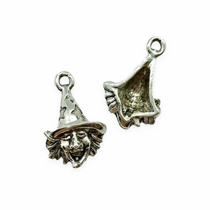 Halloween laughing witch silver tone pewter charm 2pc 24x16mm-Orange Grove Beads