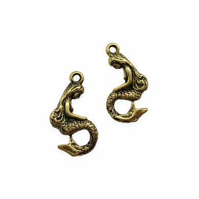 Mermaid profile charm pendant 2pc gold tone lead free pewter 24x14mm USA made-Orange Grove Beads