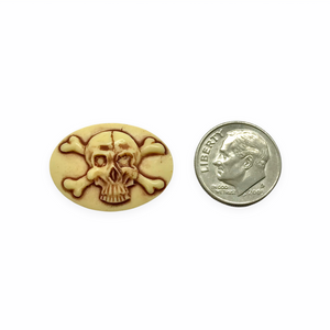 Pirate Skull & Crossbones Oval Flatback Cabochon Cameo Resin 4pc ivory red brown 18x25mm