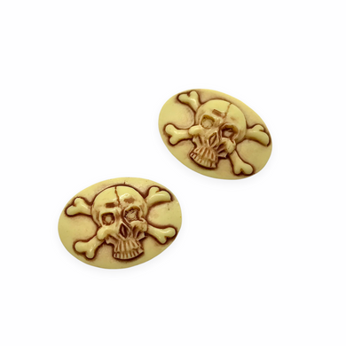 Skull & Crossbones Oval Flatback Cabochon Cameo Resin 4pc ivory red brown 18x25mm-Orange Grove Beads
