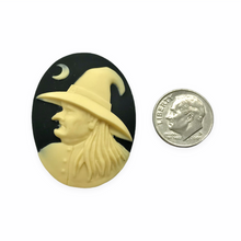Load image into Gallery viewer, Halloween Witch Flatback Cabochon Cameo Resin 2pc black ivory 40x30mm
