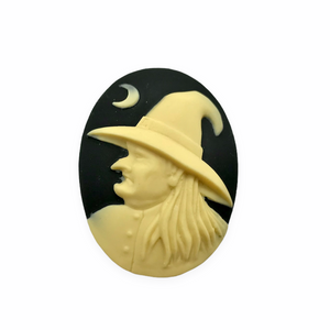 Halloween Witch Flatback Cabochon Cameo Resin 2pc black ivory 40x30mm
