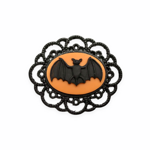 Halloween Bat Flatback Cabochon Cameo Resin 4pc orange black 18x25mm